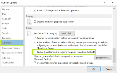 search problems in outlook 2016